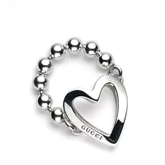 Gucci Silver 925 Heart Ring with Beaded Detail - Picture 1 of 9